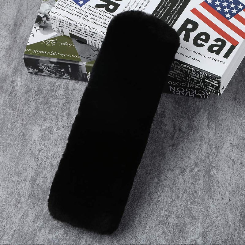 OGLAND Genuine Sheepskin Soft Fuzzy Car Seat Belt Cover Pad, Comfy Fluffy Seatbelt Covers for Shoulder Pad Neck Cushion Protector Car Accessories Woman Man Girl(1Pcs/Black) - Image 1